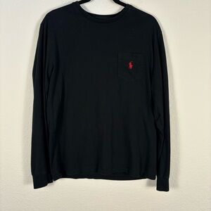 Polo by Ralph Lauren Black Long Sleeve Tee with Red Logo Medium